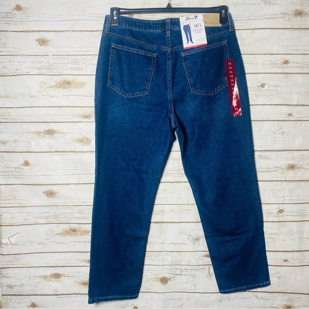 Seven7 Women's 90's High Rise Dark Blue Denim Straight Jeans Size 14 - Picture 5 of 6